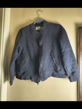 Pact organic dark navy blue quilted zip up sweatshirt jacket